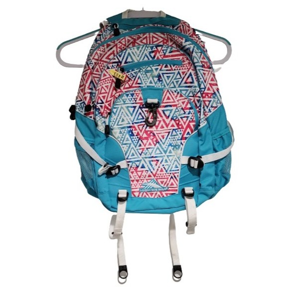 High Sierra Hiking Backpack Suspension System Teal Pink White Geometric Pattern - Picture 1 of 16
